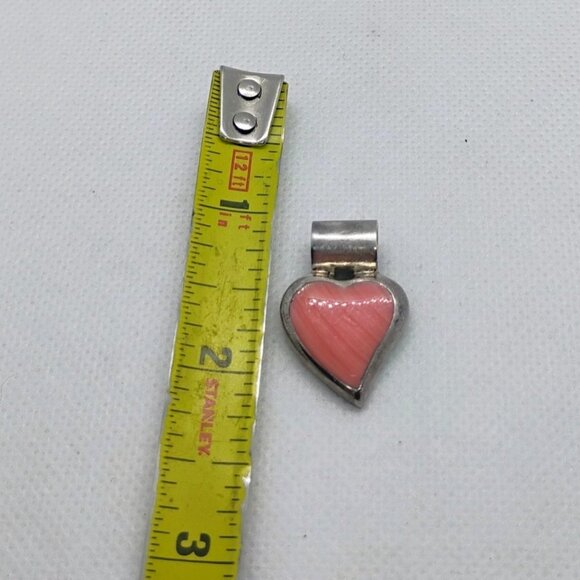 Vtg ATI 925 Mexico Sterling Silver Pink Rhodochrosite Heart Pendant - Picture 3 of 6